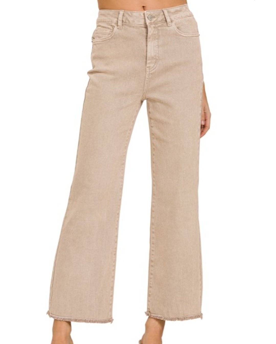 Acid Washed Frayed Hem Pants