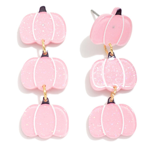 Pink Glitter Pumpkin Earrings