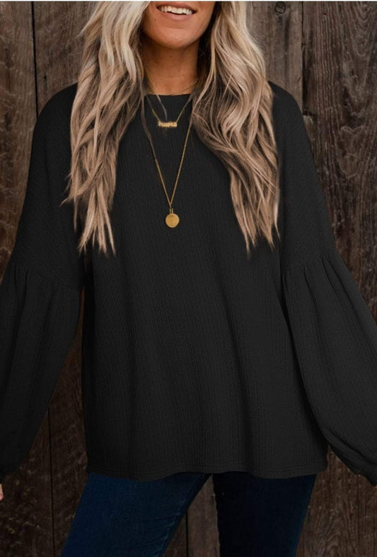 Black Balloon Sleeve Blouse