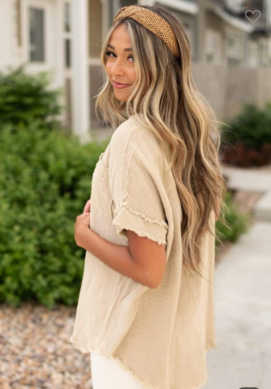 Neutral Frayed Spring Top