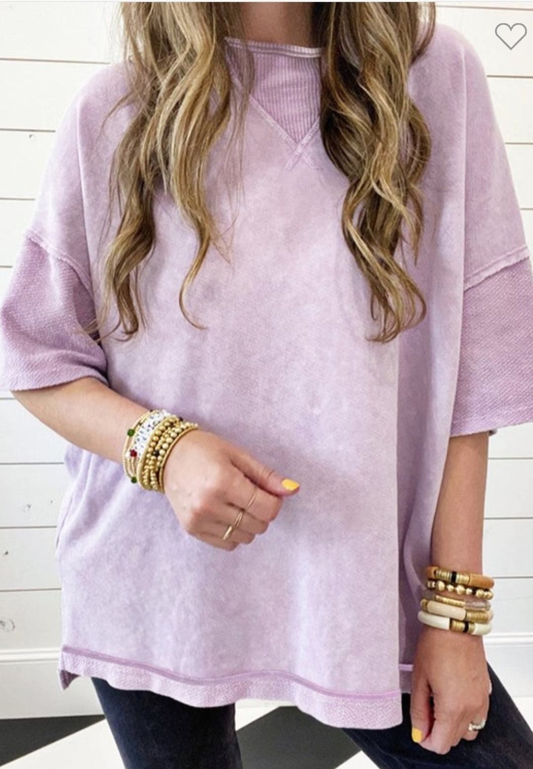 Mineral Washed Exposed Seam Tee in Orchid