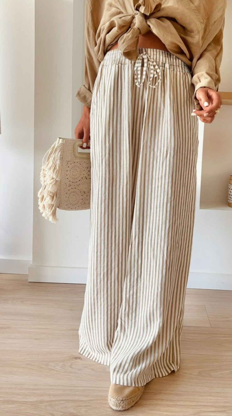 Spring Drawstring Wide Leg Pants