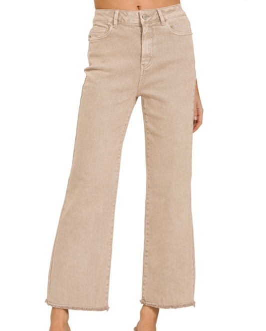 Acid Washed Frayed Hem Pants